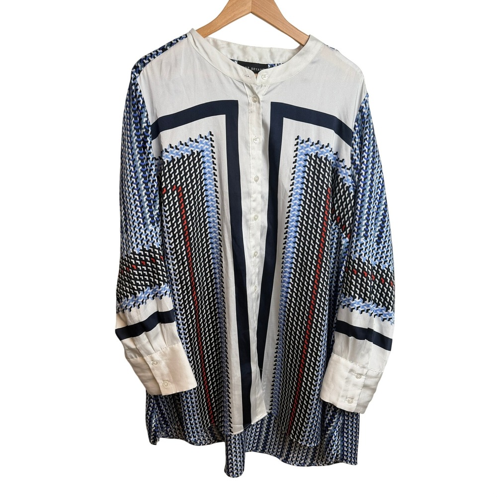 Lane Bryant Bold Mod Print Blouse 22 Blue Geometric Print Tunic Blouse Office